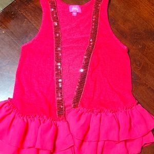 Girls size 6 pink light weight vest. Ruffle bottom. Smoke free home bling front